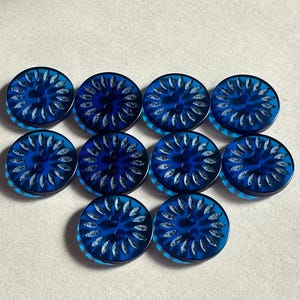 Royal Blue Translucent Buttons: Cutwork Detail, 15mm - Set of 10