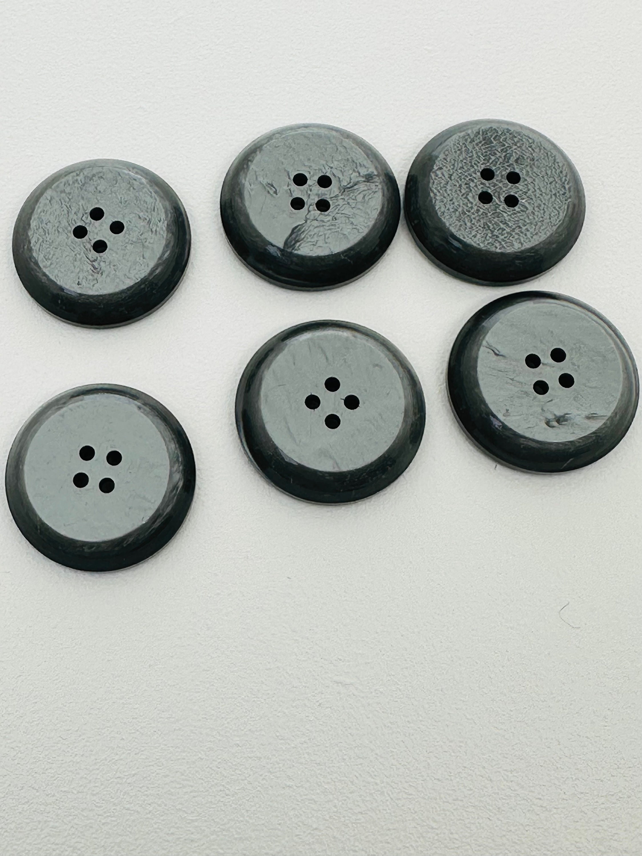 Lot De 6 Gros Boutons Vintage Gris Nacré - 2,5 Cm Avec Pied Doré - Ref 182 - Occasion