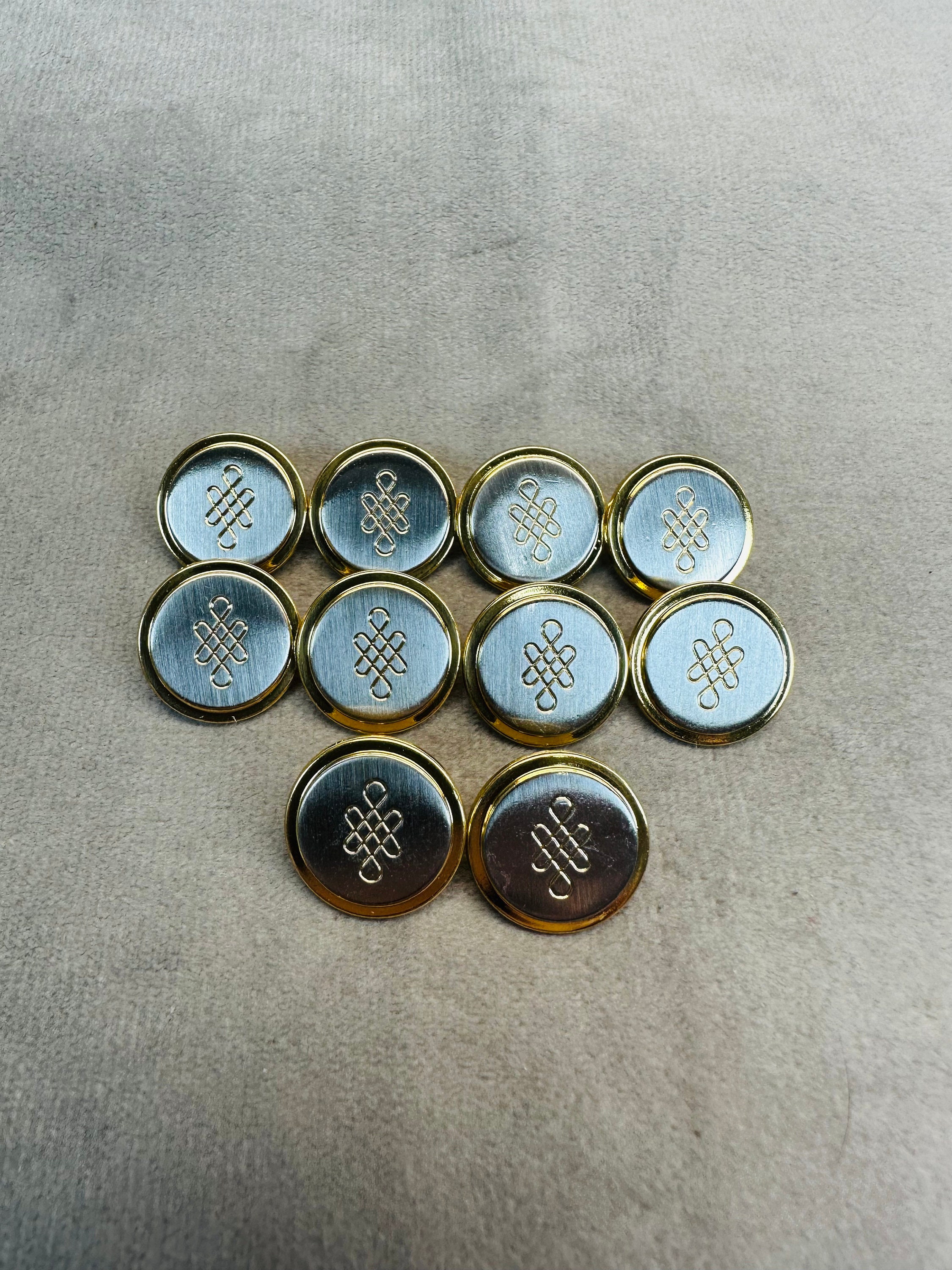Sixteen Vintage Gold and Brushed Silver tones Metal Buttons - Ruby