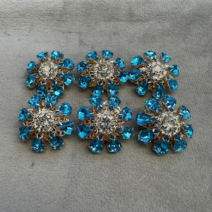 Jewel buttons turquoise set in gold-tone metal 26mm a set of 6