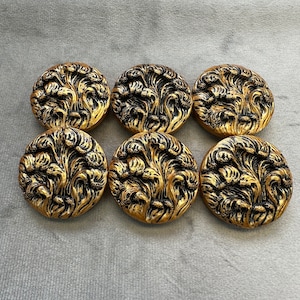 Textured buttons gold-tone and black 36mm a set of 6