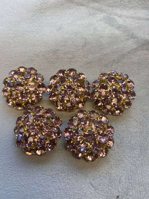 Rhinestone buttons silver in a gold tone metal setting 25mm a set of 5