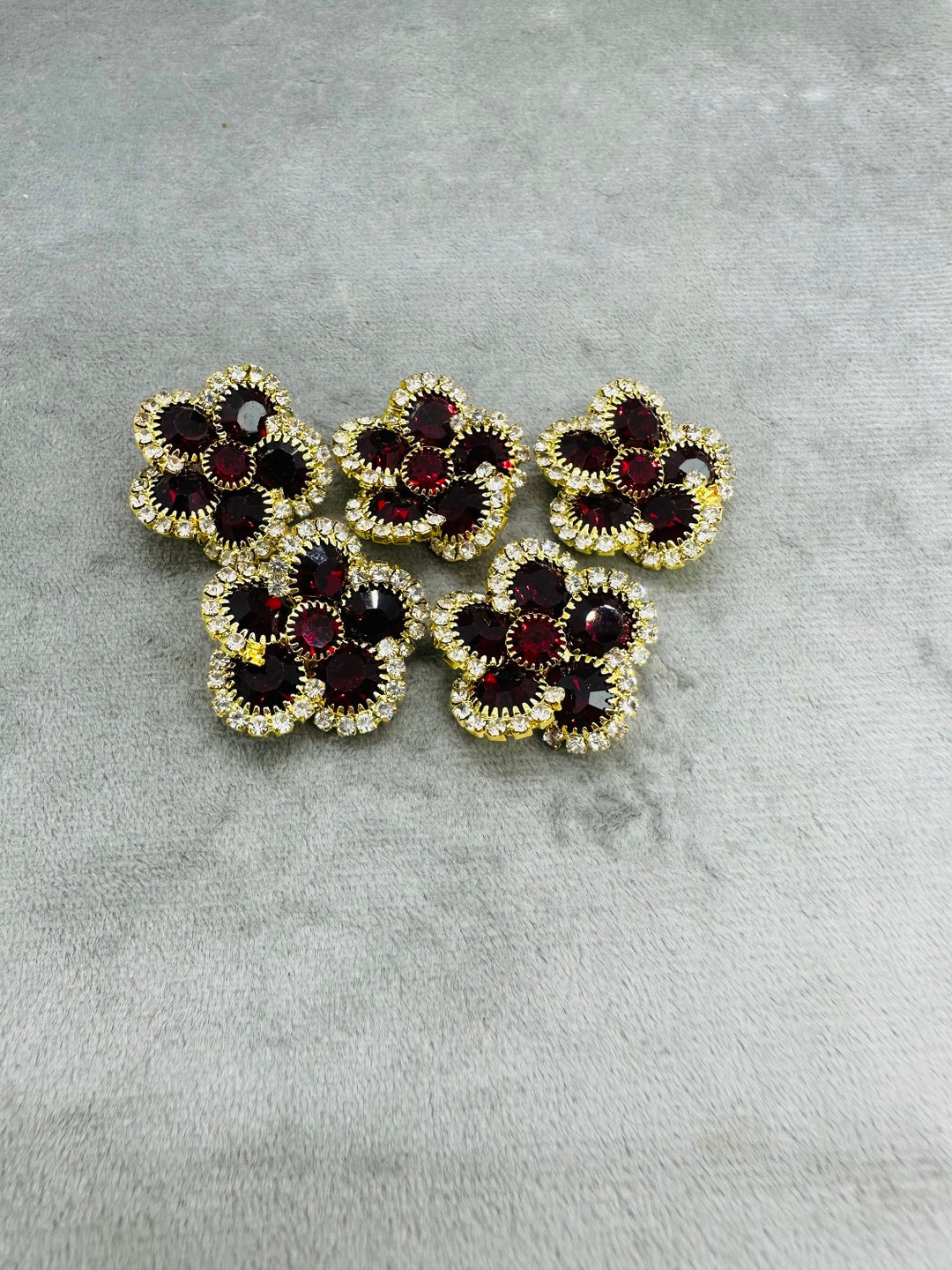 Rhinestone Buttons Ruby Red Set in Gold-tone Metal 24mm a Set of 5 - Etsy