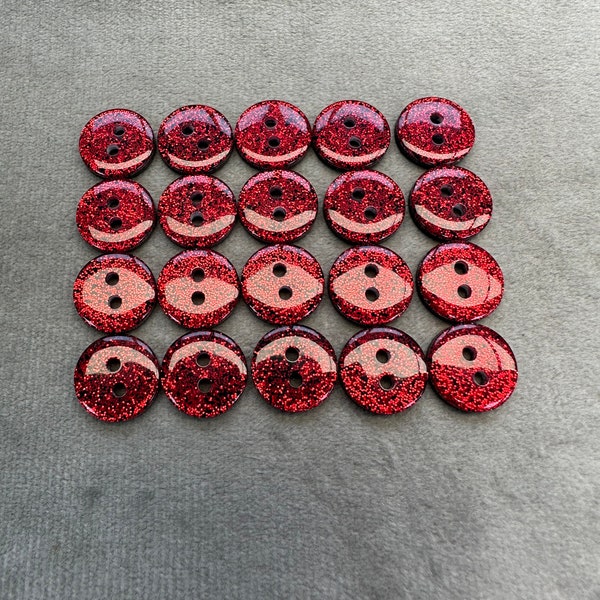 Glitter buttons red glossy finish 12mm a set of 20