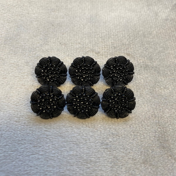 Sparkly buttons black textured design 13mm a set of 6