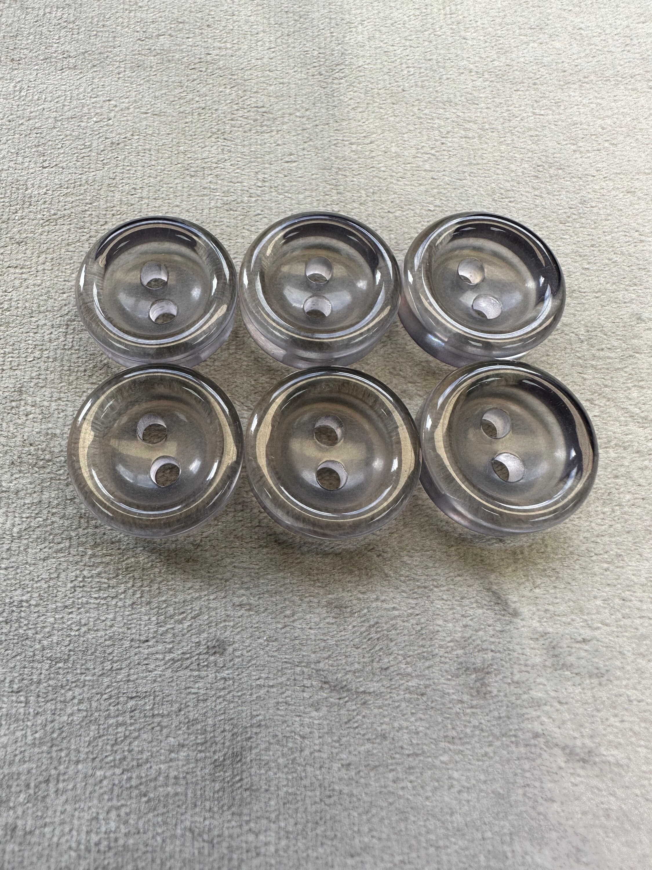 Lot De 6 Gros Boutons Vintage Gris - Diamètre 3,1 Cm, Plat, Référence 1021, Occasion