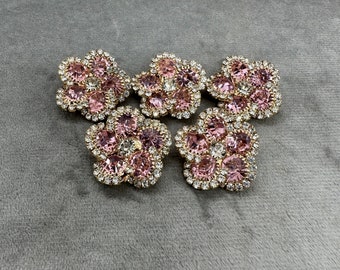 Rhinestone buttons pink and silver effect 24mm a set of 5