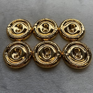 Metal buttons gold tone textured design 21mm a set of 6