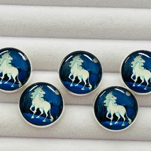 Unicorn Buttons: Fantasy Glass & Metal, 22mm (Set of 5)