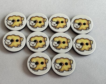 Yellow Sheep Buttons: Farm Knitwear Crafting - Set of 10