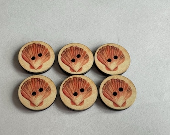 Scallop Shell Buttons: Orange & Beige Seaside Design (Set of 6, 18mm)