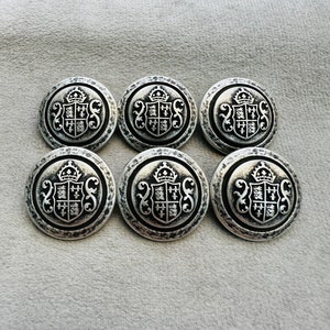 Blazer buttons aged-silver tone metal 23mm a set of 6