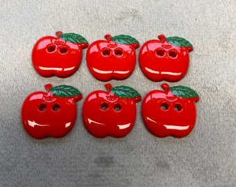 Red apple buttons 16mm a set of 6