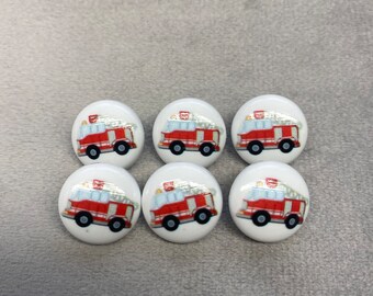 Fire Engine buttons red on a white background 15mm a set of 6