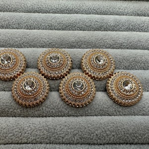 Rhinestone buttons silver in a gold-tone metal setting 23mm a set of 6
