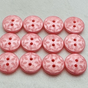 Light pink buttons 18mm a set of twelve etched leaf design