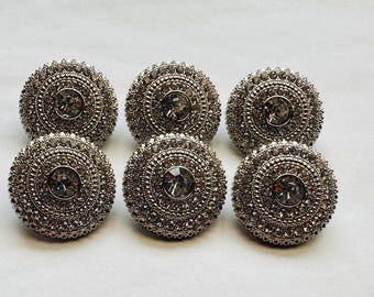 Rhinestone Buttons: Silver-Tone Metal Set (18mm, Set of Six)