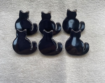 Boutons fantaisie chat noir 18 mm le lot de 6
