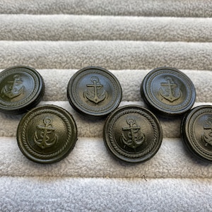 Leather buttons olive green anchor design 23mm a set of 6