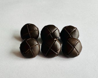 Antiqued Brown Genuine Leather Buttons: 16mm Set of 6