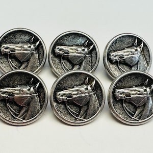 Horse buttons metal 20mm aged-silver tone on a shank a set of six