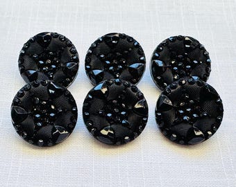 Black Buttons 22mm – Sparkly Decorative Design – Cardigan & Jacket – Set of 6