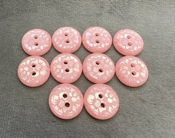 Floral buttons pink etched design 15mm a set of 10