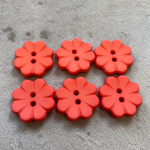 Flower buttons coral shade matt finish 20mm a set of 6