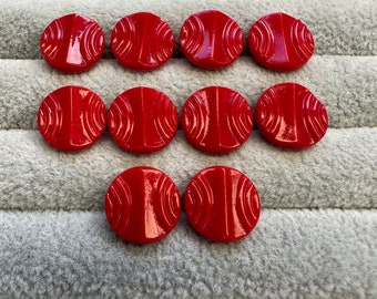 Glass buttons red vintage 1930s 14mm a set of 10