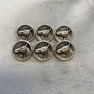 Metal Horse buttons aged silver effect 15mm a set of 6