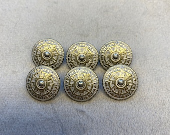 Botones de metal en tono dorado y plateado diseño de brújula vintage de 15 mm un juego de 6