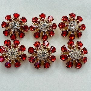 Red Jewel Buttons: Gold-Tone Setting, Set of 6 (26mm)