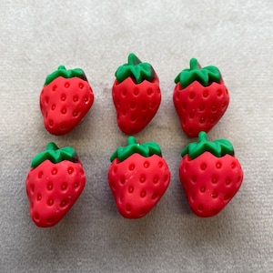 Strawberry buttons red and green 16mm x 23mm a set of 6
