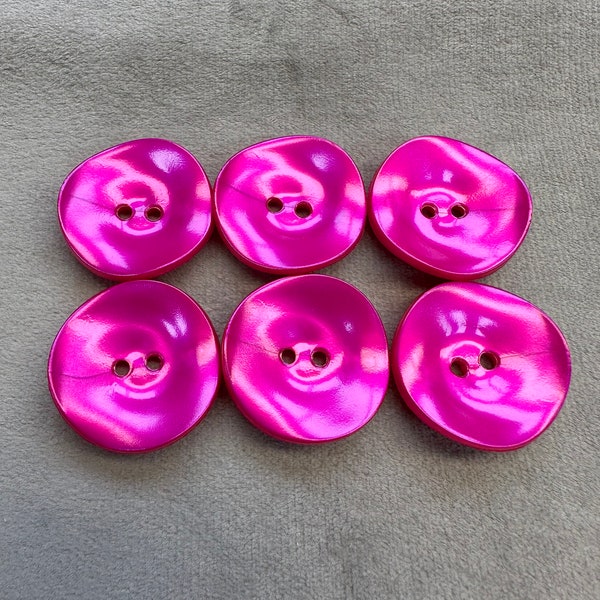 Glossy buttons cerise pink satin effect finish 24mm a set of 6