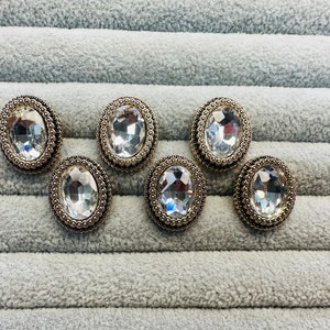 Jewel buttons silvery set in gold tone metal 17mm x 20mm a set of 6