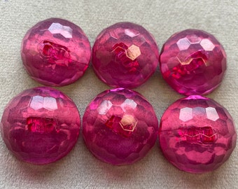 Sparkly buttons cerise pink clear effect 24mm a set of 6
