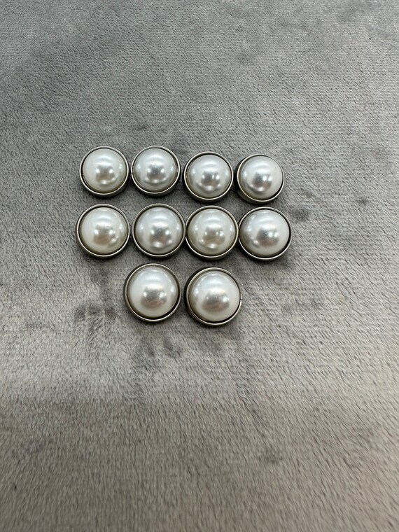 Faux pearl buttons in a silver-tone metal setting 11mm a set of 10