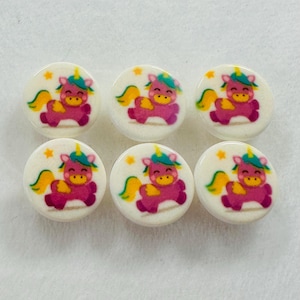 Unicorn buttons multicoloured 14mm a set of 6 novelty design.