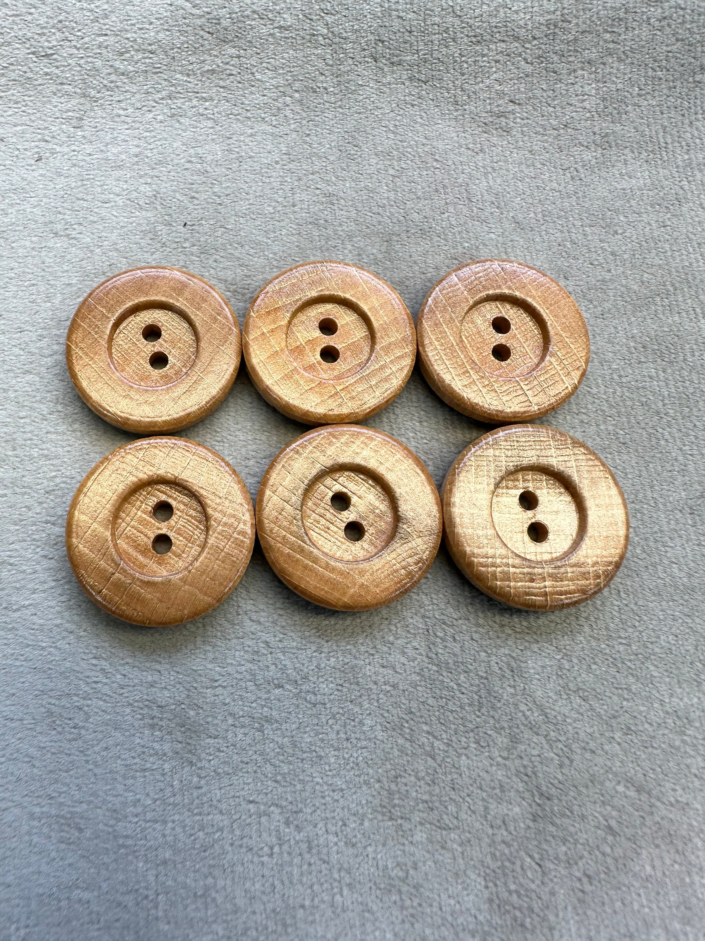 Rustic Wooden Buttons, 2 Hole Dark Rim Olive Wood, 7 Sizes, Pack of 6 to 12  