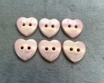 Heart buttons pastel pink with gold tone paint effect 19mm a set of 6