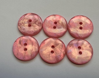 Candy pink buttons 20mm sew through iridescent pearlised finish a set of six