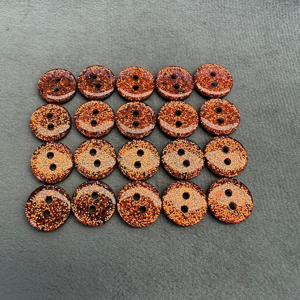 Glitter buttons orange sparkly finish 12mm a set of 20
