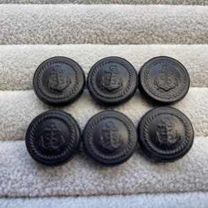 Botones de cuero diseño ancla negro 14 mm juego de 6