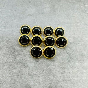 Enamel buttons black and gold tone 12mm a set of 10