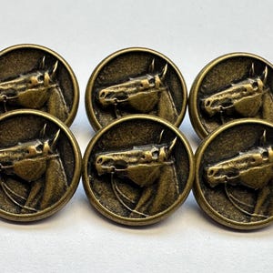 Horse buttons 15mm bronze-tone metal on a shank a set of six equestrian