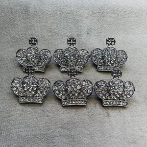 Rhinestone crown buttons silver tone in a metal setting 24mm a set of 6