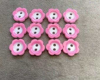 Daisy buttons pink and white 11mm a set of 12