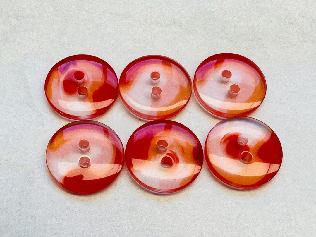 Red Buttons 23mm a Set of Six With Orange Detail Gloss Finish - Etsy
