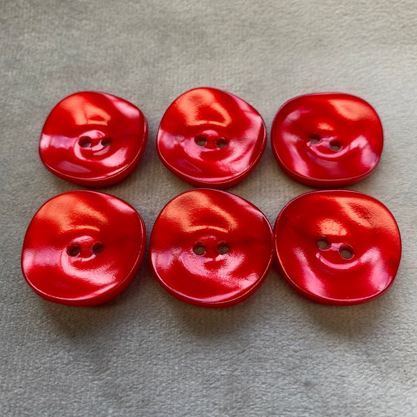 Glossy buttons red satin finish 24mm a set of 6
