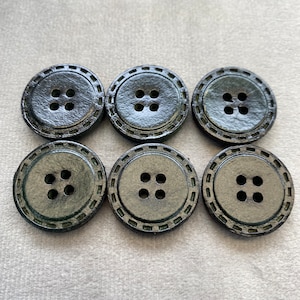 Leather buttons green faux stitch design 22mm a set of 6